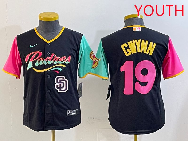 Youth San Diego Padres 19 Gwynn Black City Edition Game 2025 Nike MLB Jersey style 9